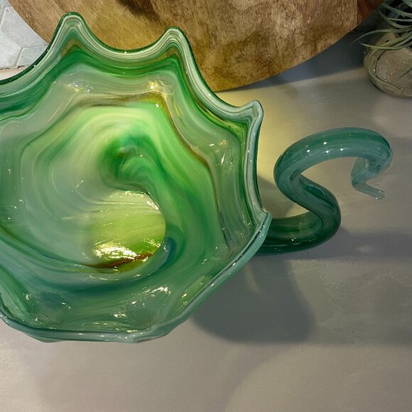 MCM Vintage Murano Style Handblown Glass Swan Bowl/Vase Shades of Blueish Green - Picture 2 of 5